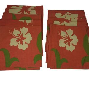 Crate & Barrel Floral Napkins Set Of 10 Orange Green 18"x18" Cotton Passion Flow